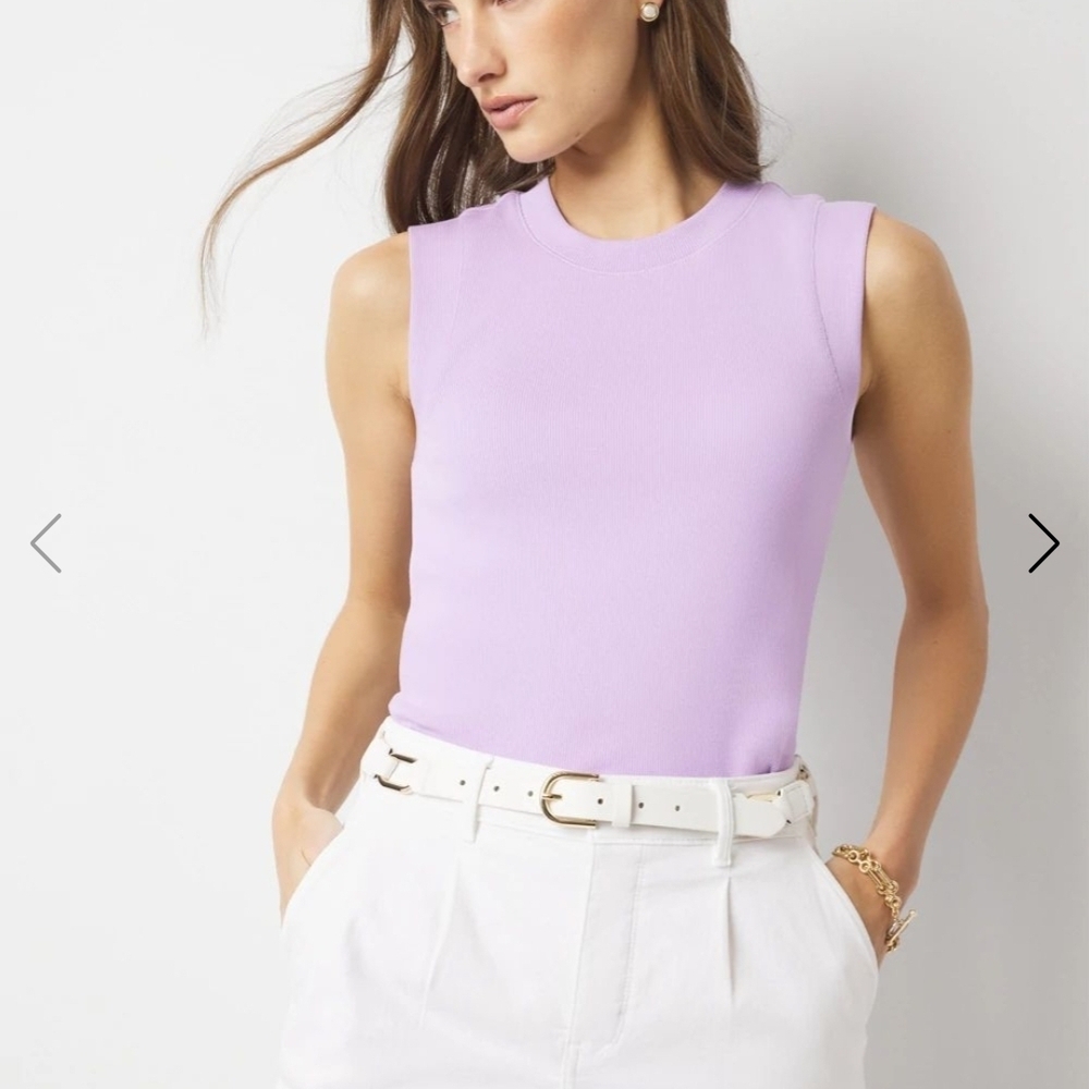 White House Black Market Light Lilac Ribbed Crewneck Tank Top